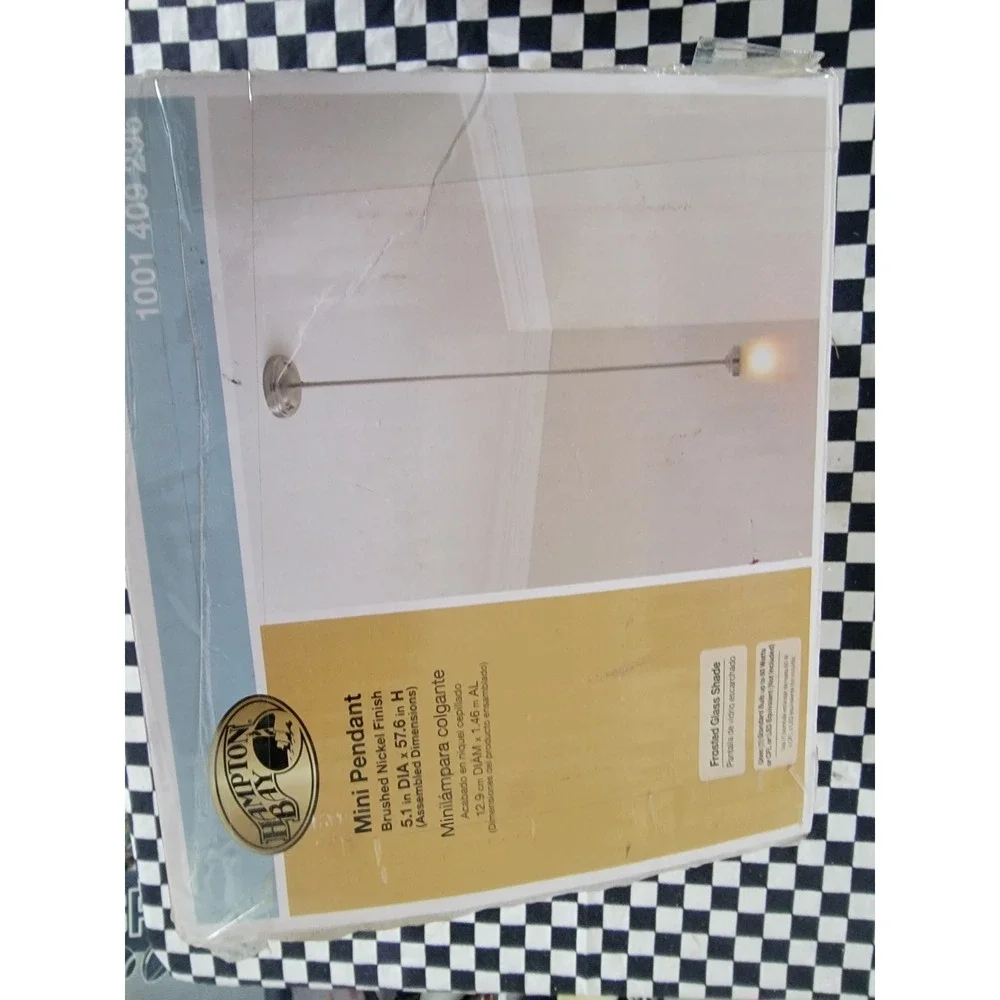 Hampton Bay Mini Pendant Light Brushed Nickel Frosted‎ Glass Shade NEW Open Box